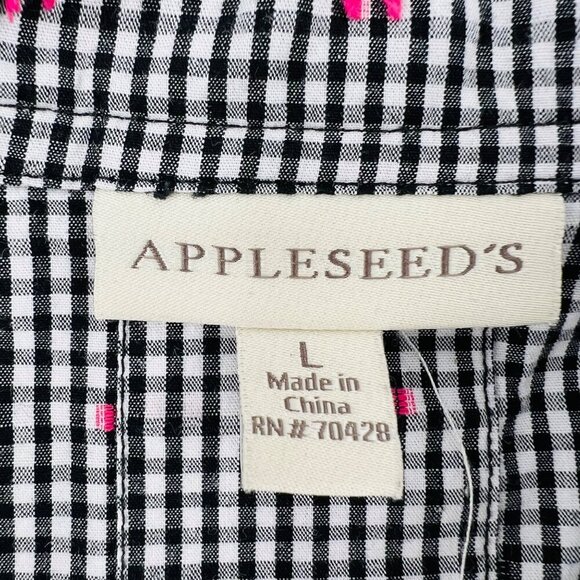Appleseeds Womens Black & White Checkered Button-Up Blouse With Pink sz Large - Picture 2 of 8